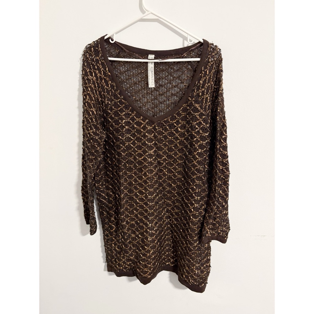 Free People‎ New Romantics Retro Brown and Gold Loose Knit Sweater Dress